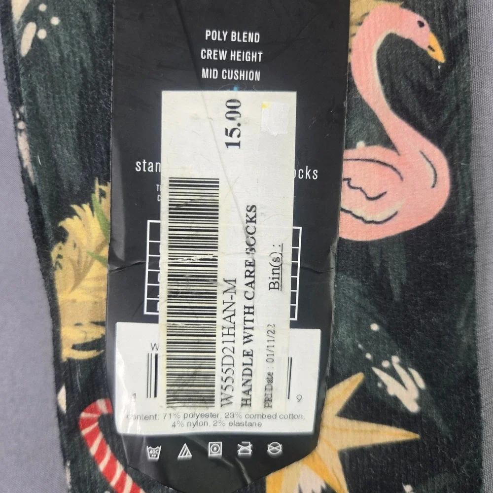 Stance Crew Socks Handle With Care Size M Green Holiday Flamingo Unicorn NWT